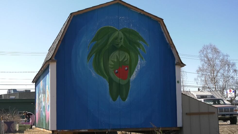 Design on a shed at Stone Soup Garden