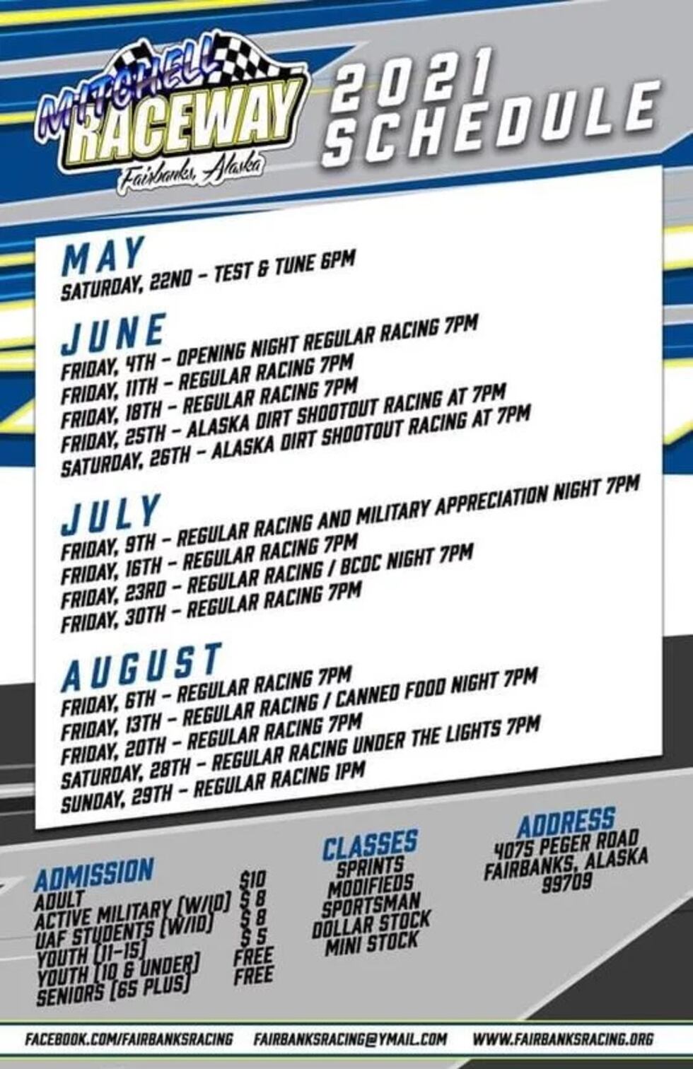 Mitchell Raceway 2021 Schedule