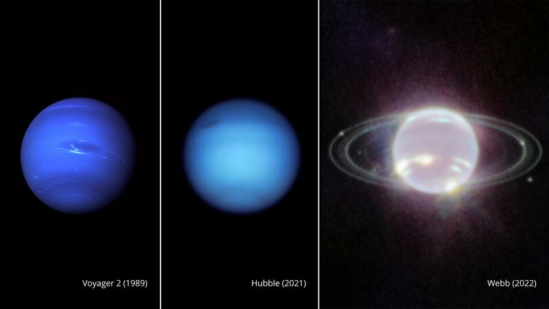 This composite image provided by NASA on Wednesday, Sept. 21, 2022, shows three side-by-side...