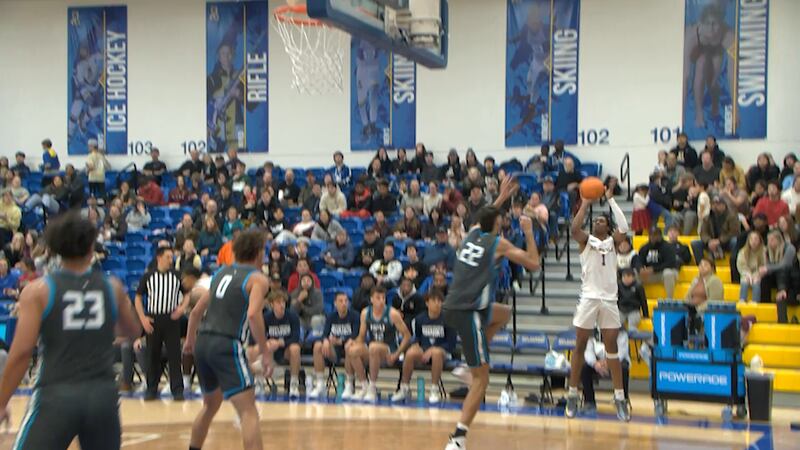 Jaycson Bereal Jr. shooting a three against Hawaii Pacific.