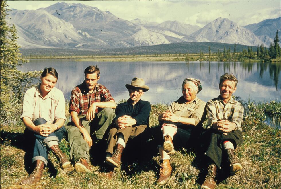 Bob Krear took this photograph at a camp near the Sheenjek River in 1956. From left are Brina...