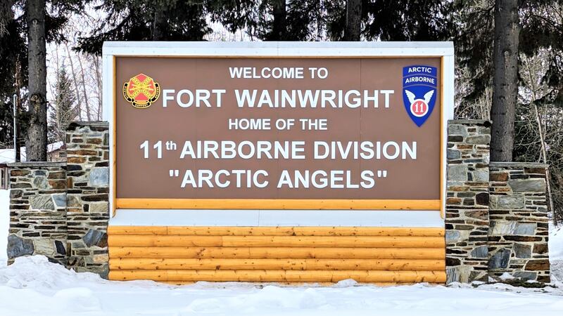 The new sign is designed to highlight the 11th Airborne Division, currently the fort’s most...