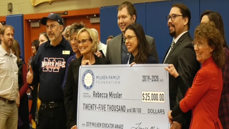 Rebecca Missler accepts the Milken Family Foundation award of 25,000 dollars (Carly Sjordal,...